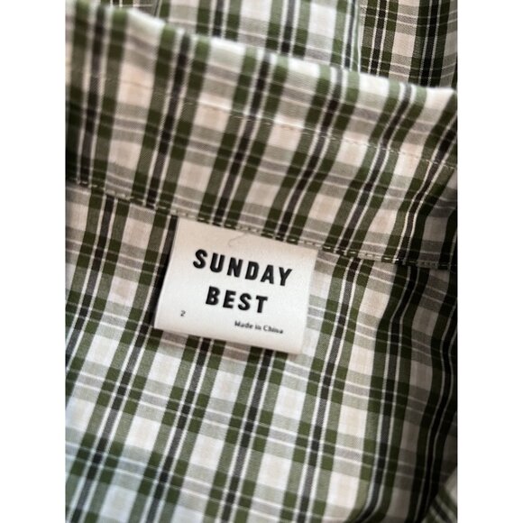 Aritzia Sunday Best Cropped Button Down Shirt in Green Plaid - Picture 3 of 3